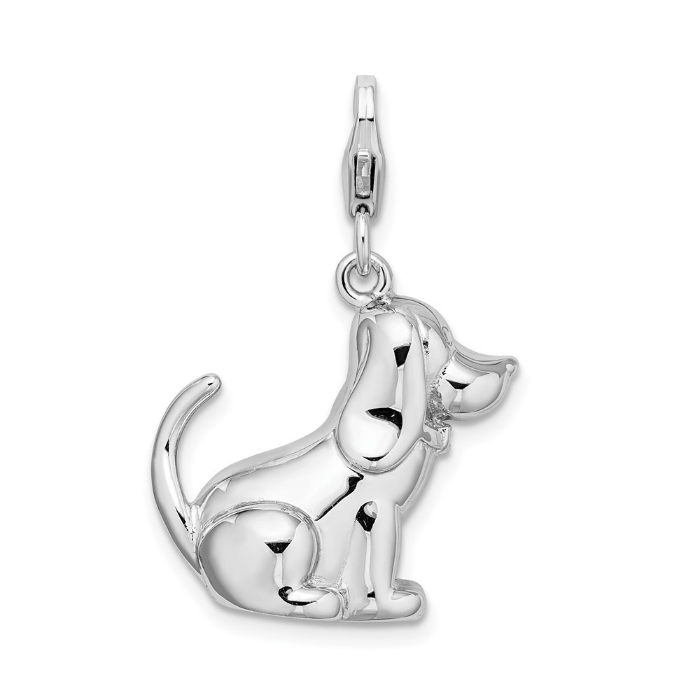 925 Sterling Silver Polished 3-D Dog Bracelet Charm Lobster Clasp